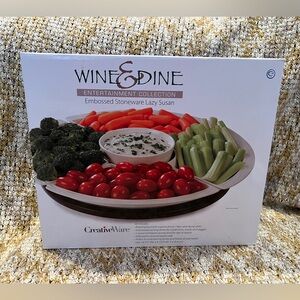 CreativeWear Embossed Stoneware, Lazy Susan, Dip, Serving Tray, Rotating, NWT